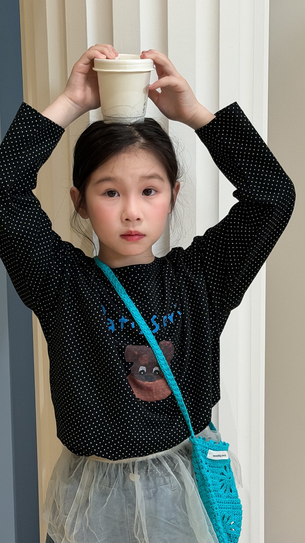 Polka Dot Cartoon Letter T-Shirt ドット柄キャラクター長袖Tシャツ【mh0012106】