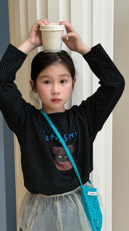 Polka Dot Cartoon Letter T-Shirt ドット柄キャラクター長袖Tシャツ【mh0012106】