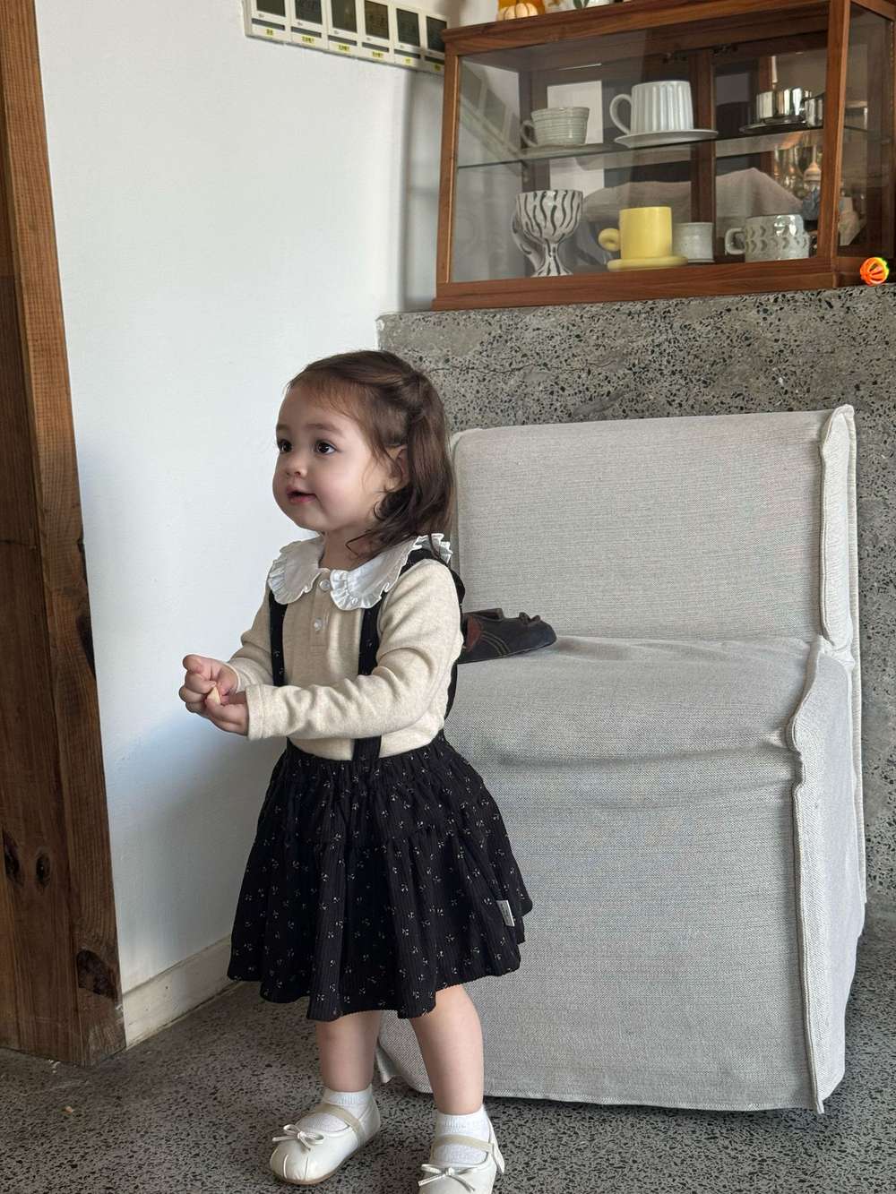 長袖Tシャツ フリル襟 フライス 裏起毛 リブTシャツ【mh0011508】