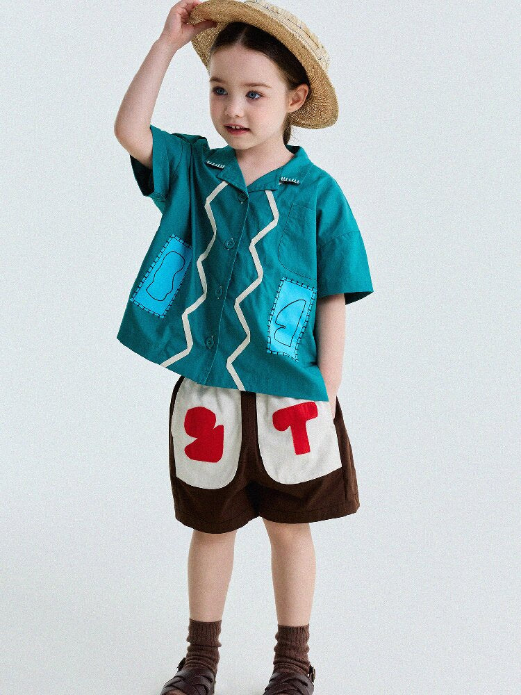 Retro Color-Blocking Short-Sleeved Cotton Shirt レトロ 半袖シャツ【mh0013207】