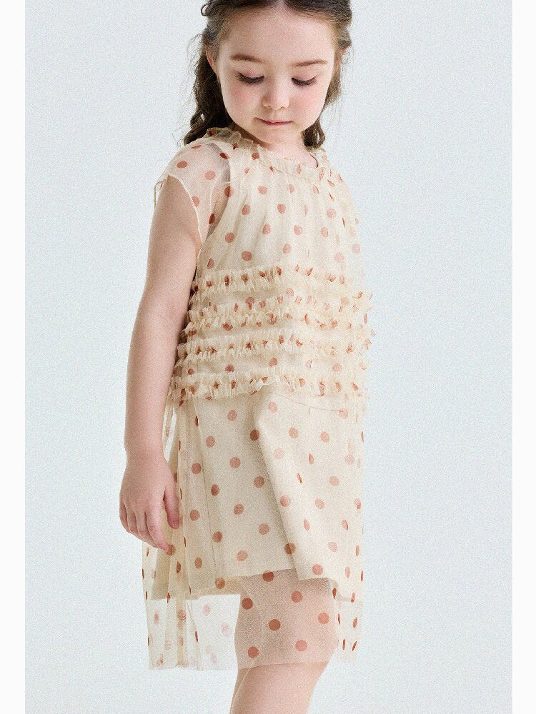 Polka Dot Ruffle Mesh Dress チュール フレンチスリーブワンピース【mh0013199】