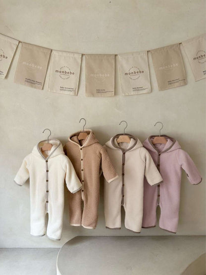 長袖もこもこフーディロンパース | フード付きボア | 防寒アウタージャンプスーツ【mh0011497】