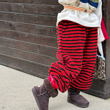 -ロングパンツ シープボア ボーダー柄 もこもこボア 長ズボン【mh0011400】 - mamahalo shop - ロングパンツ・スウェットパンツ -  べビー服 - 子供服 - 男の子 - 女の子