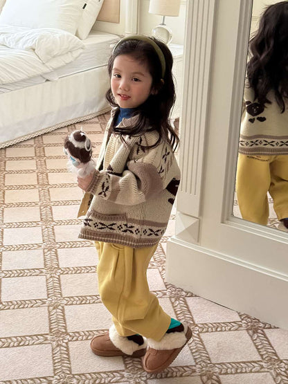 長袖ニットカーディガン ベアくま刺繍 厚手ヘビーウェイト【mh0011459】