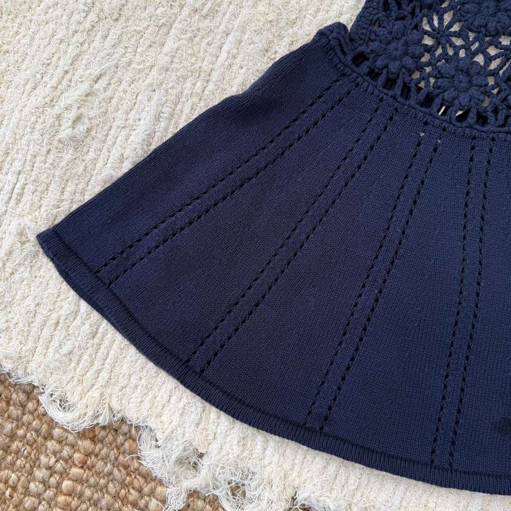 ノースリーブクロシェワンピース/長袖フリルニット リブセーター ドレス【mh0011516】