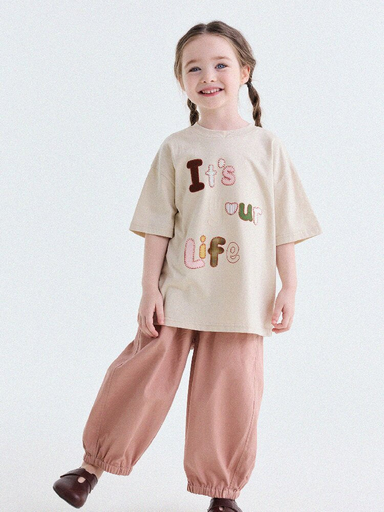 Camiseta de Manga Corta con Letras Aplicadas 【mh0013192】