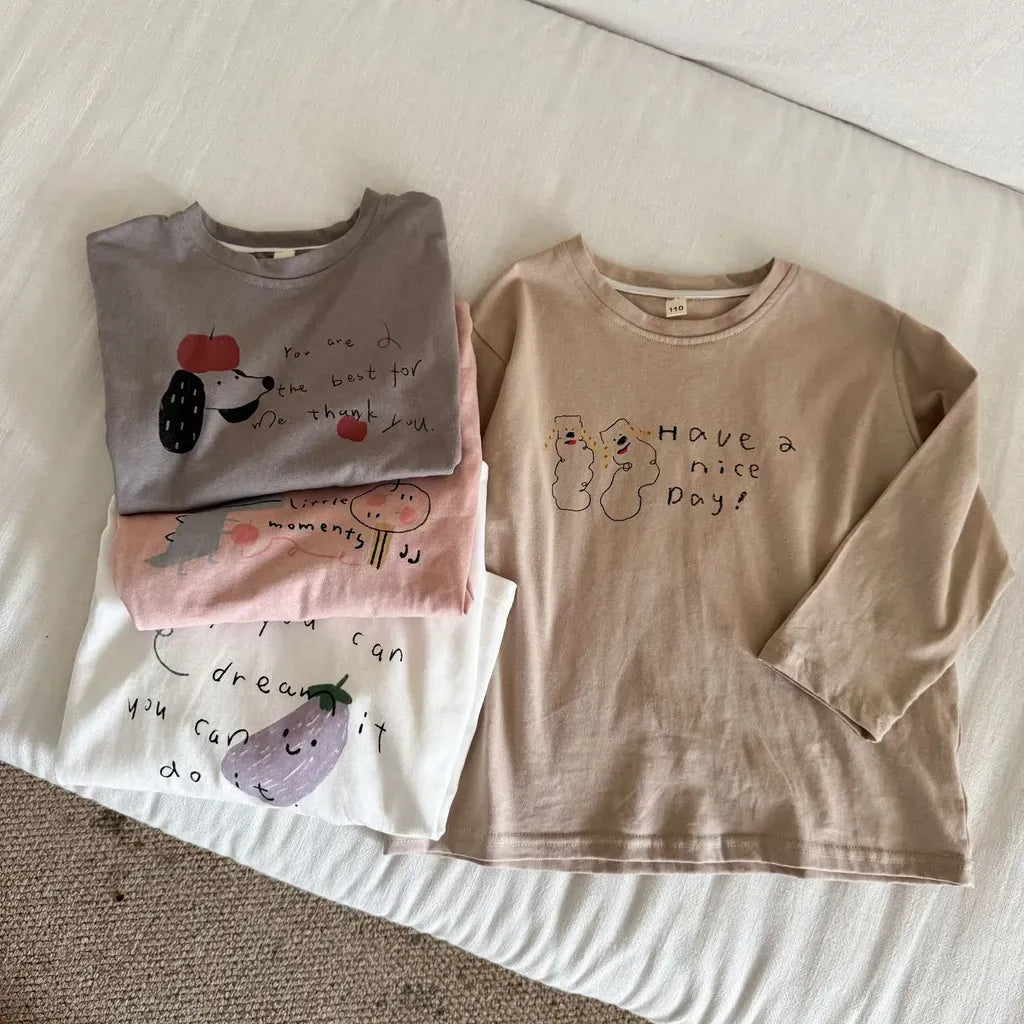 -手描き風イラスト長袖Tシャツ【mh0011229】 - mamahalo shop - 長袖Tシャツ -  べビー服 - 子供服 - 男の子 - 女の子