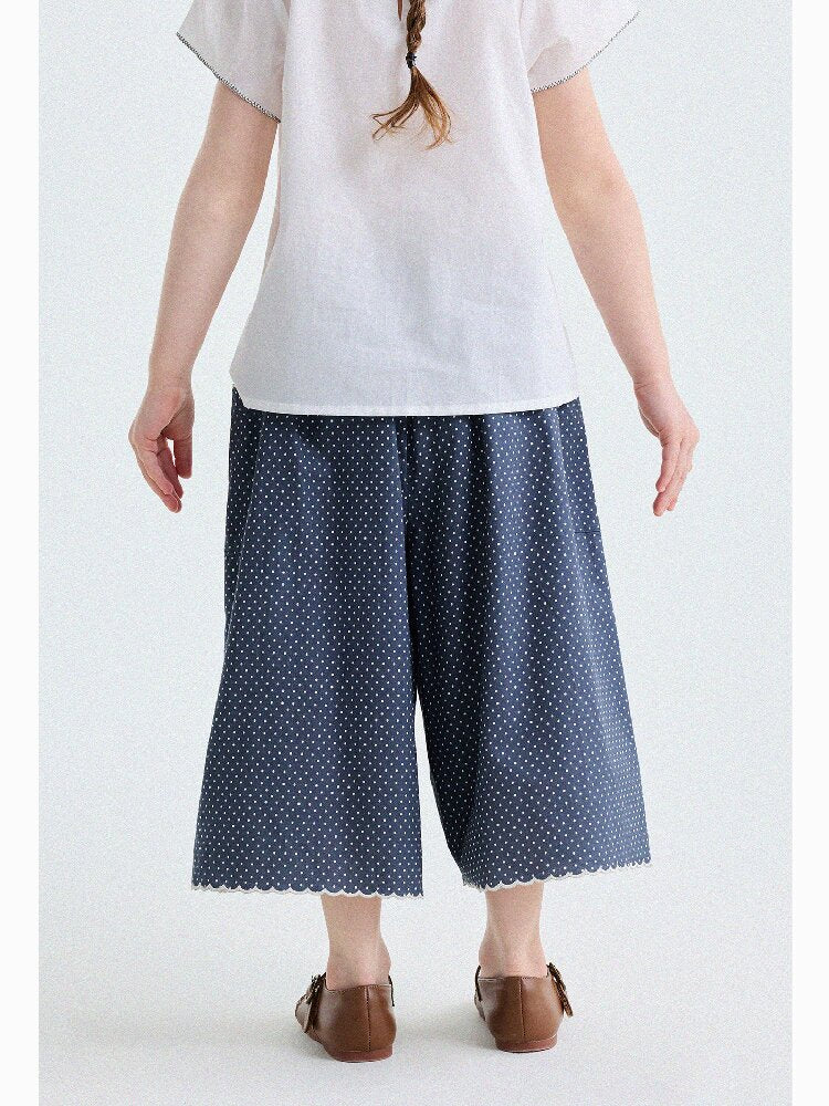 Embroidered Blouse and Polka Dot Pants スカラップ ドット柄 ブラウス ロングパンツ【mh0013194】
