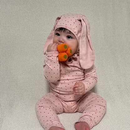 -ハートプリントトップス+レギンスセット うさ耳帽子 3点セット【mh0011177】 - mamahalo shop - 長袖セットアップ -  べビー服 - 子供服 - 男の子 - 女の子