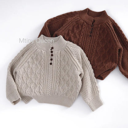 -ボタン付きケーブル編みニットセーター【mh0011087】 - mamahalo shop - ニット・セーター -  べビー服 - 子供服 - 男の子 - 女の子