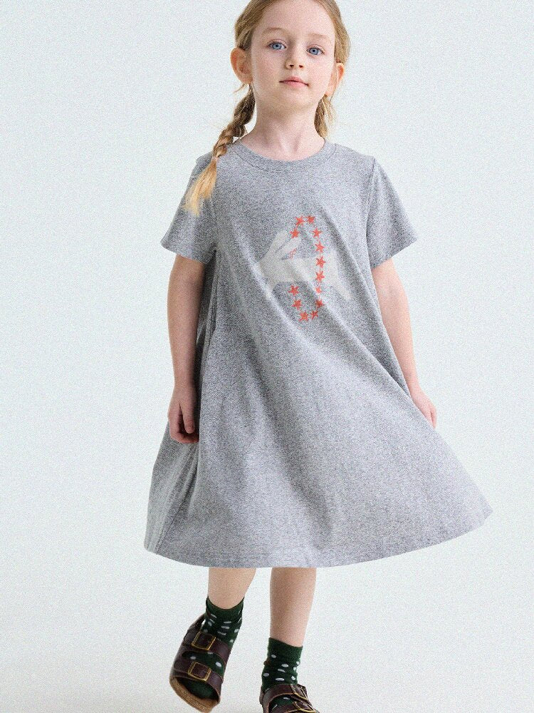 Rabbit Print A-line T-shirt Dress Aライン 半袖ワンピース【mh0013189】