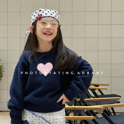 長袖ニット ハート柄プルオーバー クルーネック ゆるシルエット【mh0011432】