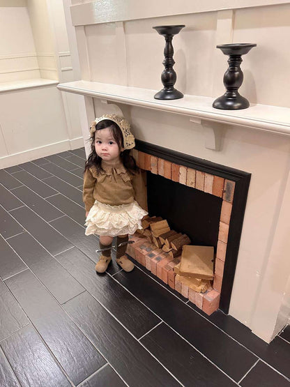 長袖ニットセーター フリルネック プルオーバー レースフリル スカートブルマ【mh0011520】