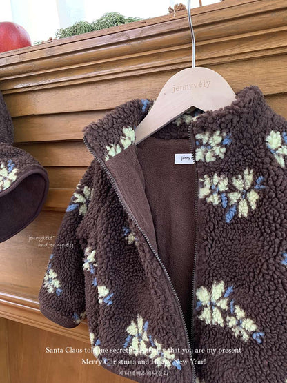 長袖ジャンプスーツ もこもこボア 花柄 カバーオール 帽子セット 暖かい 防寒【mh0011540】