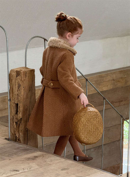 -ミドル丈コート ファーカラー プレッピーツイード風アウター【mh0011441】 - mamahalo shop - ショートコート・ジャケット・ジャンパー -  べビー服 - 子供服 - 男の子 - 女の子