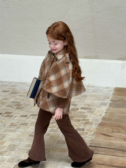 チェック柄ケープ マント風コート ウール調アウター 厚手防寒【mh0011445】