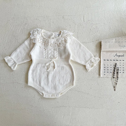 -花柄レース襟付き長袖ニットロンパース【mh0011150】 - mamahalo shop - 長袖ロンパース -  べビー服 - 子供服 - 男の子 - 女の子