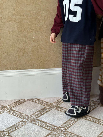 Long pants, brushed lining, check pattern, straight pants [mh0011463]