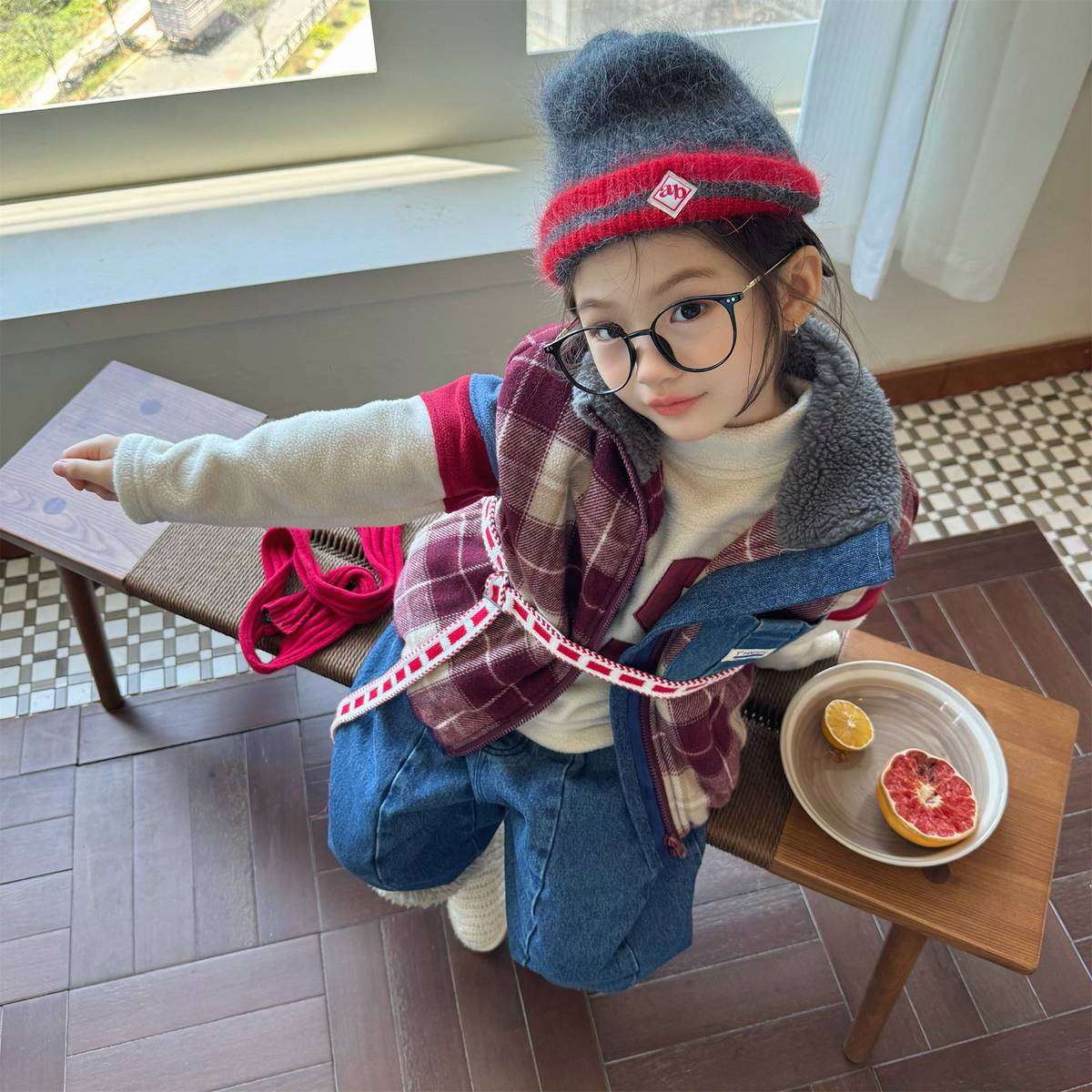 -チェック柄ベスト 裏ボア デニムポケット 中綿入り アウター【mh0011418】 - mamahalo shop - ベスト -  べビー服 - 子供服 - 男の子 - 女の子