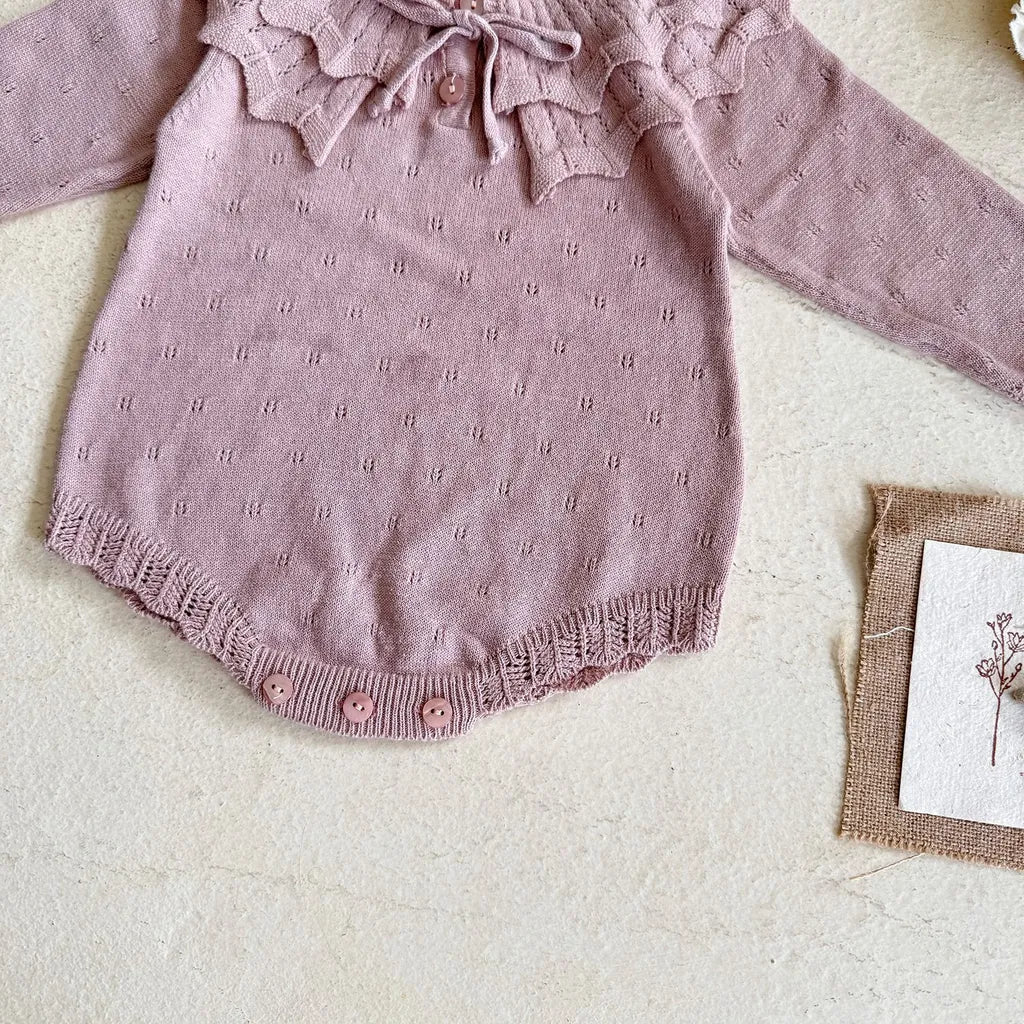 -ビッグカラーリボン付きニットロンパース【mh0011149】 - mamahalo shop - 長袖ロンパース -  べビー服 - 子供服 - 男の子 - 女の子