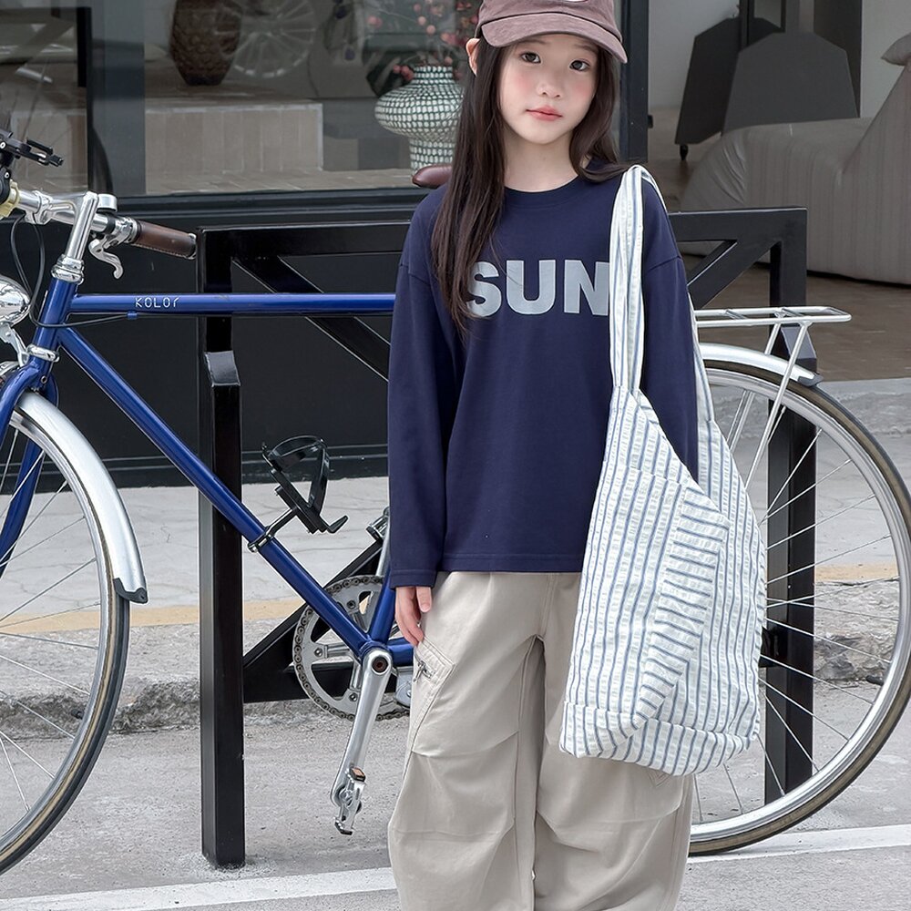 キッズ ジュニア 英字ロゴ プリント クルーネック 長袖Tシャツ【mh0014421】