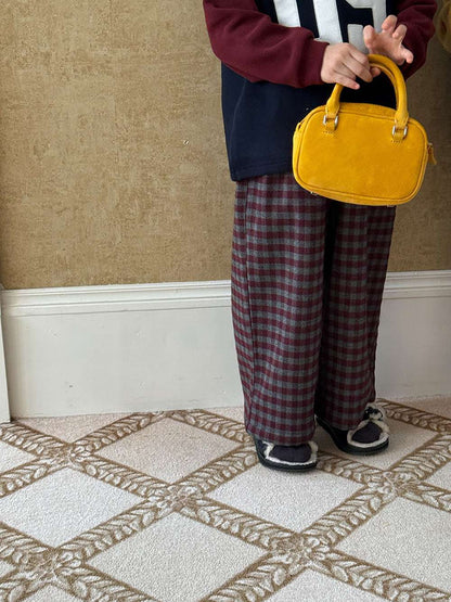 Long pants, brushed lining, check pattern, straight pants [mh0011463]