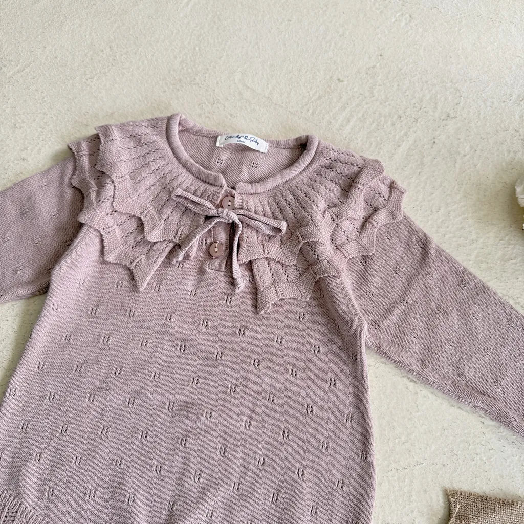 -ビッグカラーリボン付きニットロンパース【mh0011149】 - mamahalo shop - 長袖ロンパース -  べビー服 - 子供服 - 男の子 - 女の子