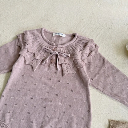 -ビッグカラーリボン付きニットロンパース【mh0011149】 - mamahalo shop - 長袖ロンパース -  べビー服 - 子供服 - 男の子 - 女の子