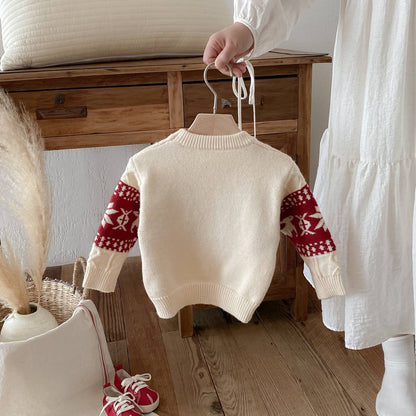 -長袖セーター ニット プルオーバー ノルディック柄 雪の結晶 トナカイ柄 あったか【mh0011378】 - mamahalo shop - ニット・セーター -  べビー服 - 子供服 - 男の子 - 女の子