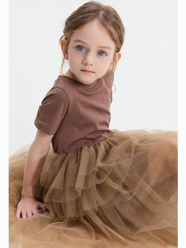 Short Sleeve Tiered Tulle Dress ドッキング 半袖ワンピース【mh0013183】