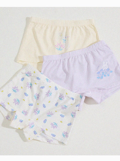Girls' Cartoon Breathable Boxer Shorts ボタニカルプリント ボクサーパンツ【mh0013205】