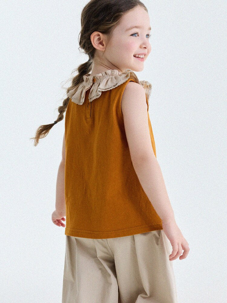 Ruffle Collar Cotton Vest フリルカラー ノースリーブブラウス【mh0013202】