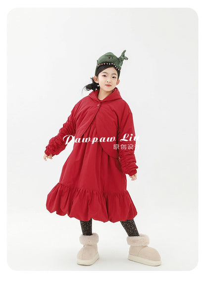 Pawpaw Liu | Hooded One Button Red Jacket フーディー ワンボタン 中綿ジャケット【mh0020084】