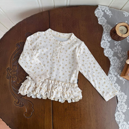 Floral Print Knitted T-Shirt 花柄 ニット Tシャツ ドールカラー【mh0012159】