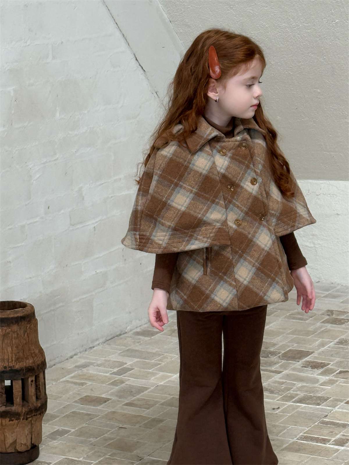 チェック柄ケープ マント風コート ウール調アウター 厚手防寒【mh0011445】