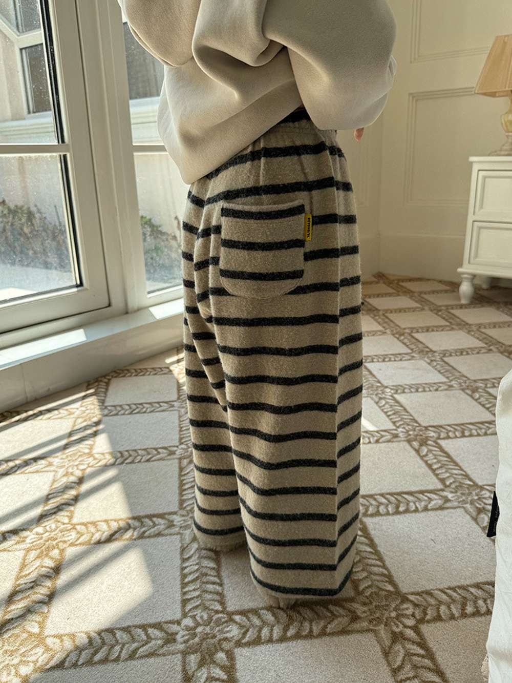 ロングボアパンツ もこもこ ボーダー スウェットパンツ【mh0011465】