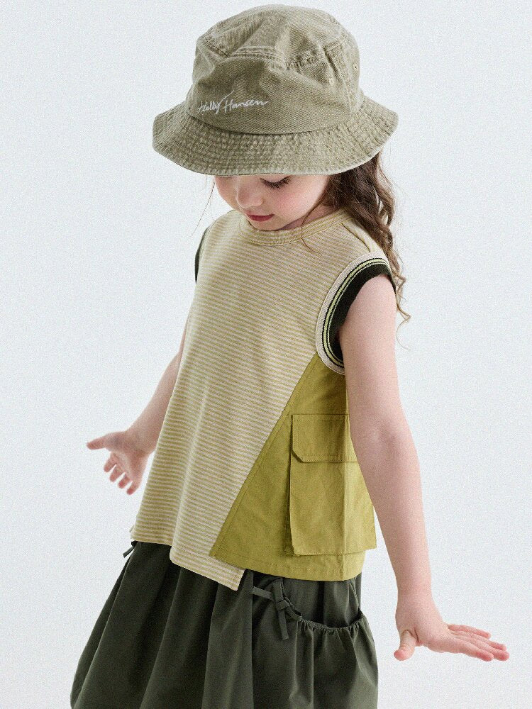 Striped Cargo Vest Cotton T-shirt Camiseta sin mangas de rayas【mh0013203】