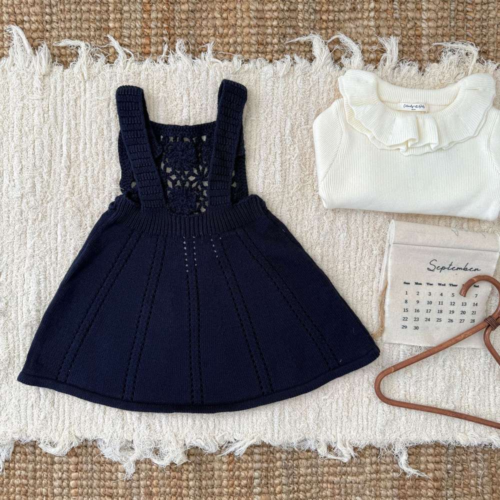 ノースリーブクロシェワンピース/長袖フリルニット リブセーター ドレス【mh0011516】