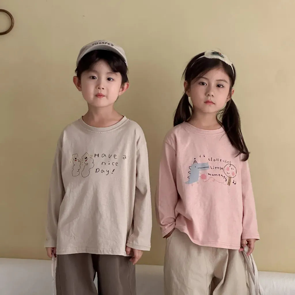 -手描き風イラスト長袖Tシャツ【mh0011229】 - mamahalo shop - 長袖Tシャツ -  べビー服 - 子供服 - 男の子 - 女の子