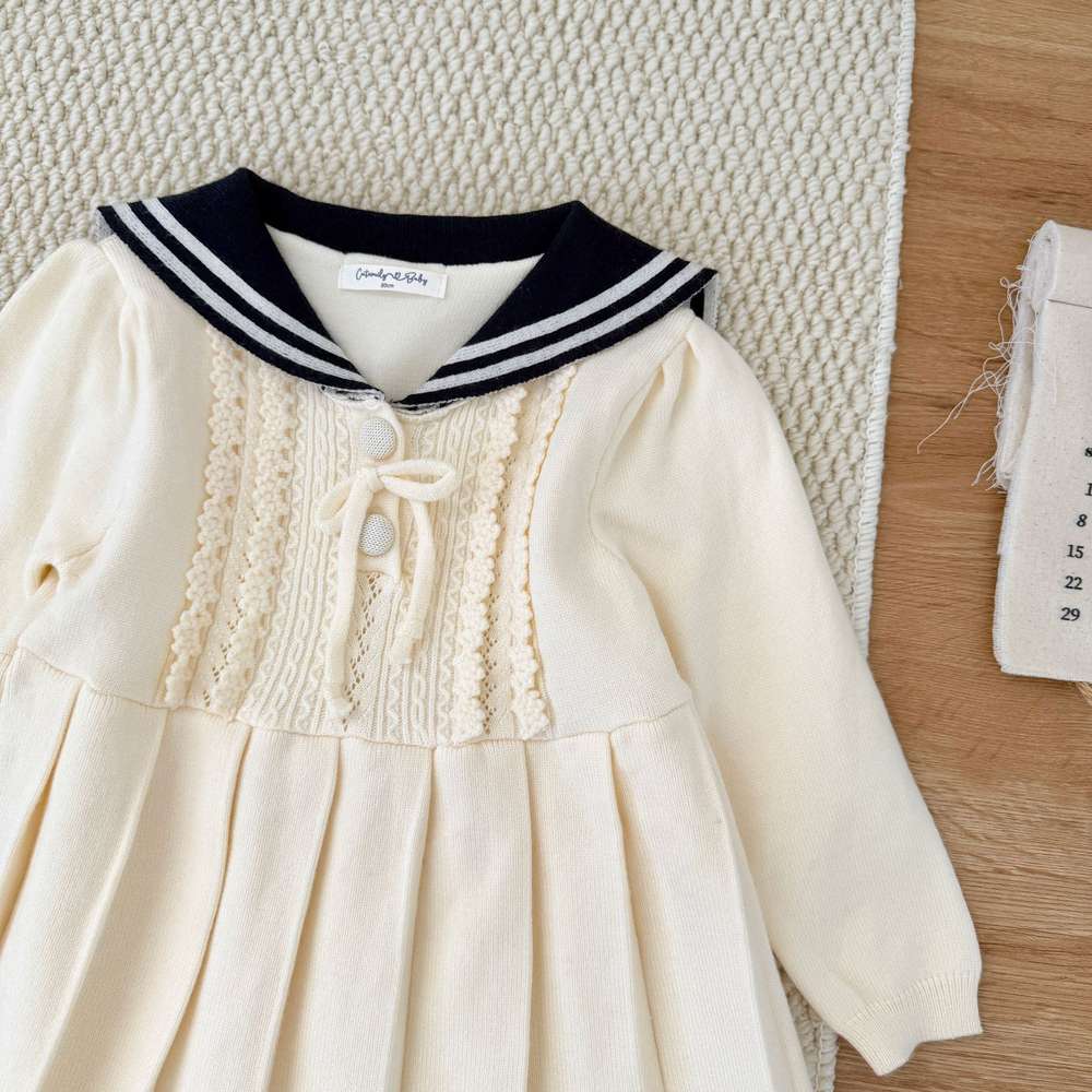 長袖ニットワンピース セーラー襟 プリーツスカート ベビー服【mh0011512】