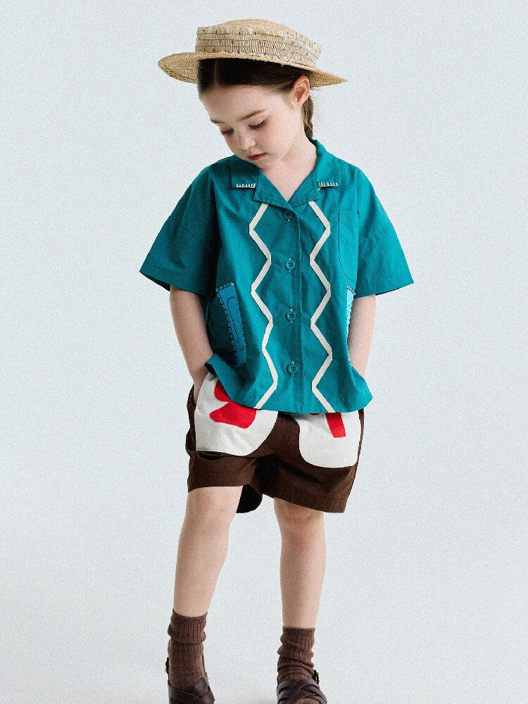 Retro Color-Blocking Short-Sleeved Cotton Shirt レトロ 半袖シャツ【mh0013207】