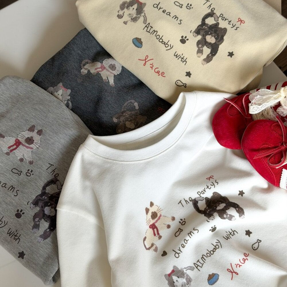 キッズ ジュニア キャットプリント 長袖Tシャツ【mh0014430】