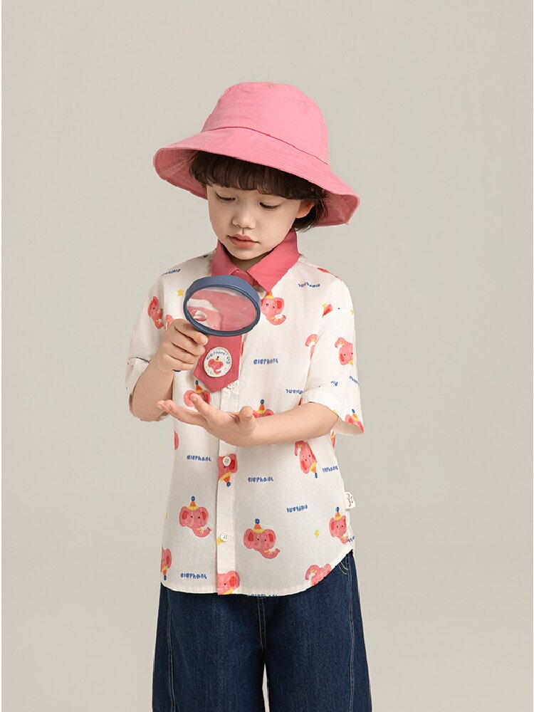 Elephant Whale Shirt ネクタイ付 アニマル 半袖シャツ【mh0012735】