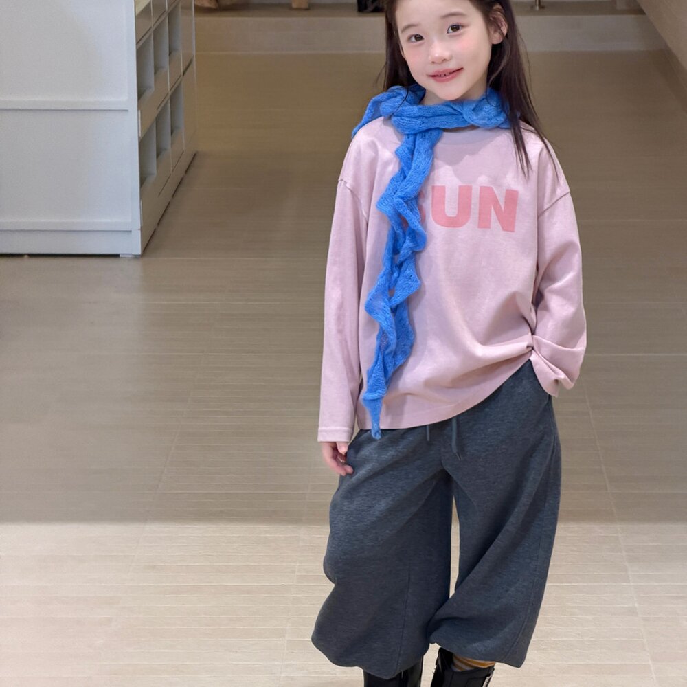 キッズ ジュニア 英字ロゴ プリント クルーネック 長袖Tシャツ【mh0014421】