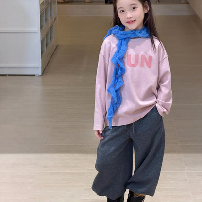 キッズ ジュニア 英字ロゴ プリント クルーネック 長袖Tシャツ【mh0014421】