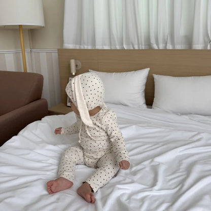 -ハートプリントトップス+レギンスセット うさ耳帽子 3点セット【mh0011177】 - mamahalo shop - 長袖セットアップ -  べビー服 - 子供服 - 男の子 - 女の子