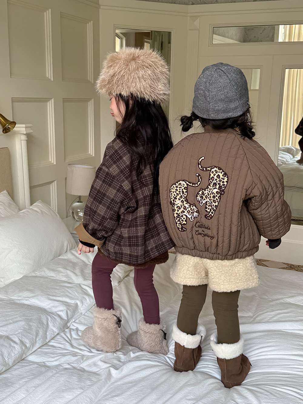 リバーシブルジャケット | 中綿入りウール混チェック柄 | バーン風アウター【mh0011468】