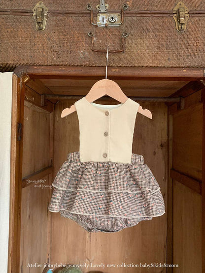 ノースリーブロンパース コーデュロイ チェック柄 フリルスカート【mh0011533】