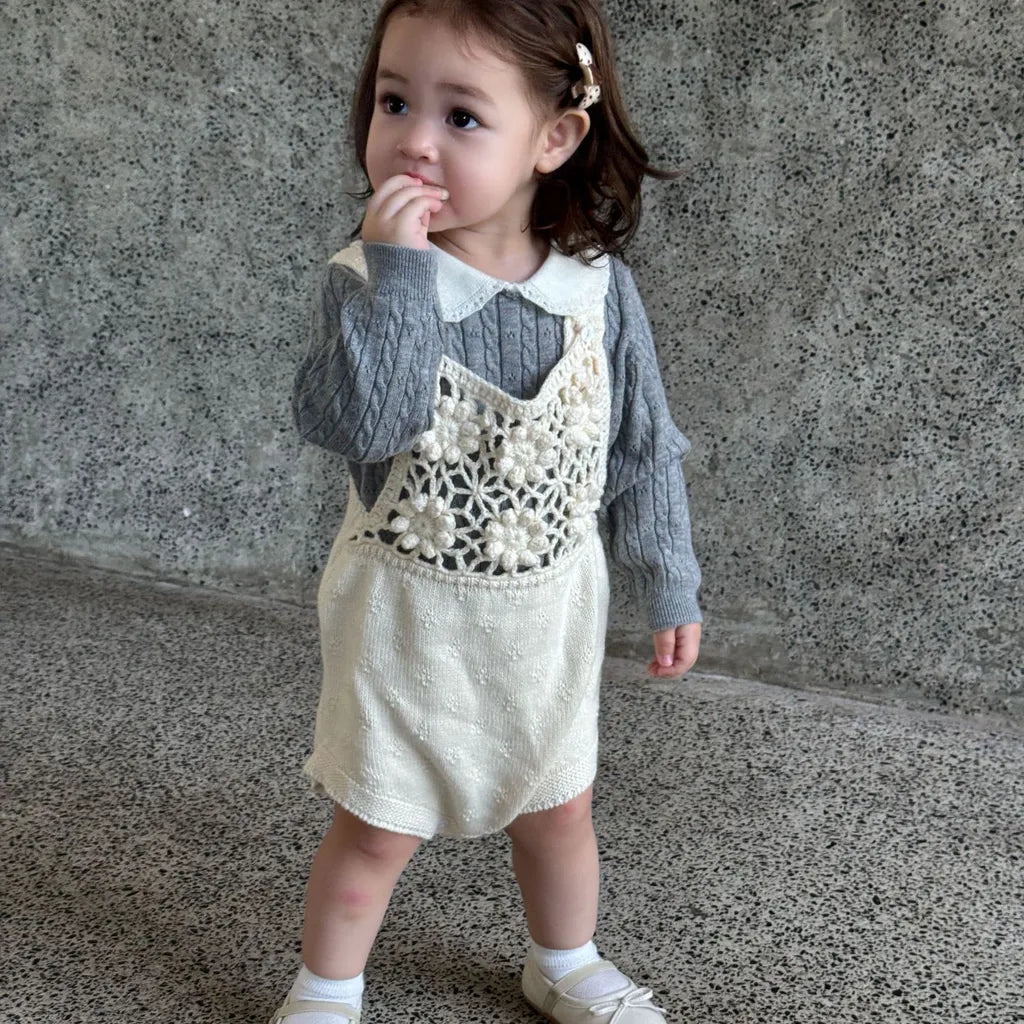 -透かし編みレースフラワーニットロンパース/ボンネット【mh0011143】 - mamahalo shop - ノースリーブロンパース -  べビー服 - 子供服 - 男の子 - 女の子