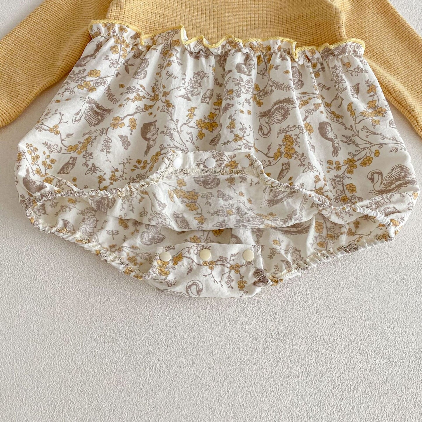 Ribbed Floral Animal Jumpsuit 花柄 リブ 切り替え ロンパース【mh0012100】